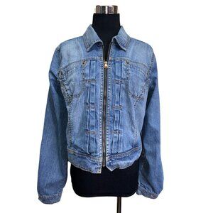 VTG Y2K '04 Stretch Tommy Hilfiger Studded Denim Jean Jacket Zip Girls Sz M #c